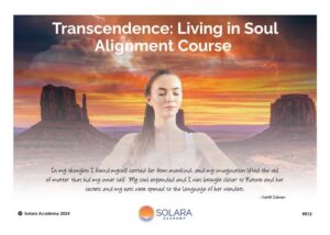Transcendence course featuring a woman meditating against a desert sunset with lightning.