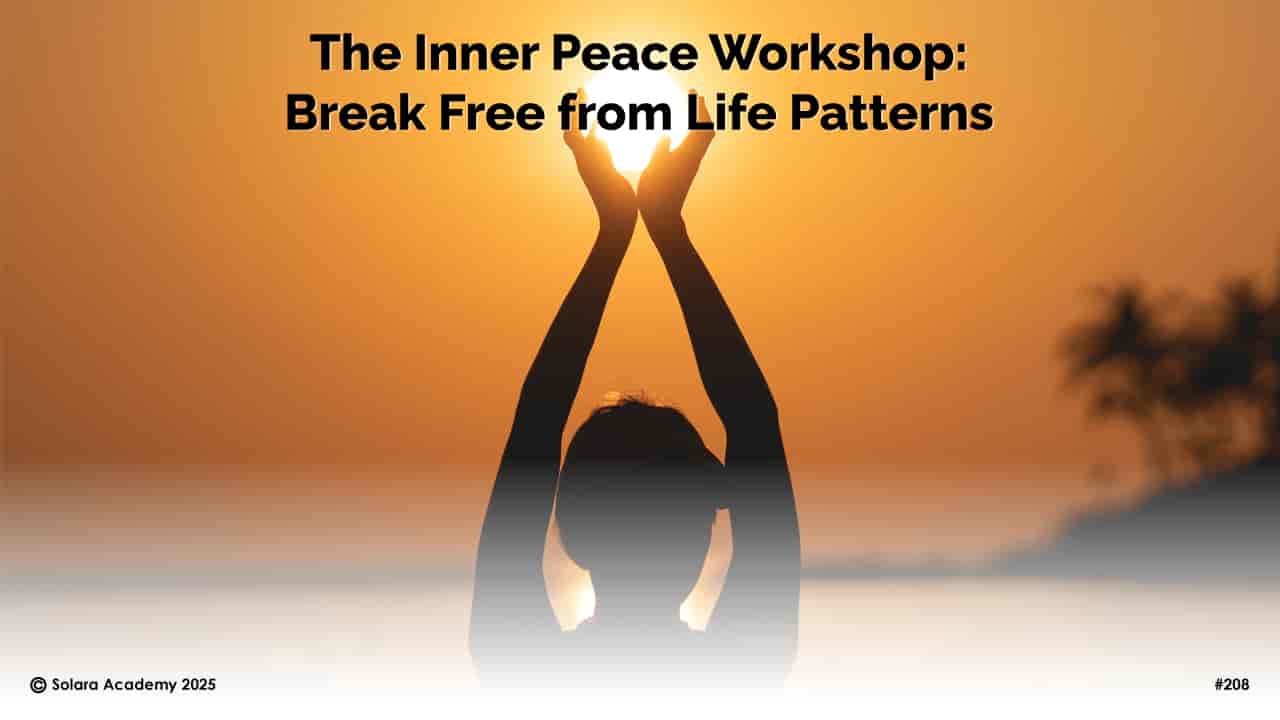 Silhouette of woman holding sunlight between hands at sunset, symbolising emotional healing and personal transformation in the Inner Peace Workshop – break free from life patterns through self-mastery.