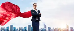 Woman in red cape symbolising Intuitive spiritual gift inner authority leadership clairaudience
